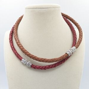 Judith Ripka Braided Leather 925 Collar Necklaces Set Of 2